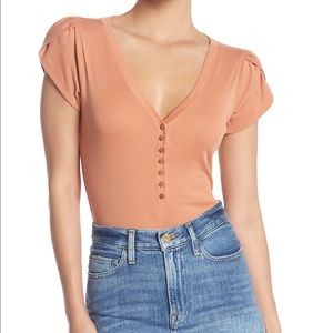 NWOT Free People Button Body Suit Mia Tulip-Sleeve